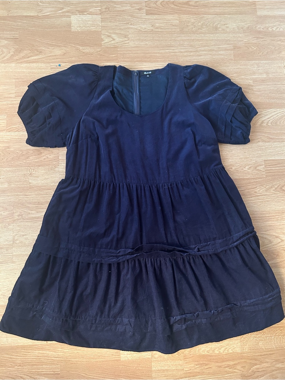 Navy Blue Tiered Puff Sleeve Babydoll Dress